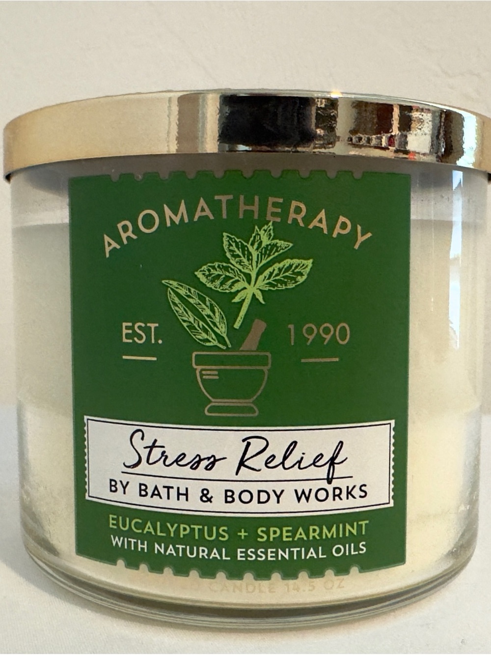Bath & Body Works NWT Aromatherapy Stress Relief Candle Eucalyptus & Spearmint - Picture 2 of 7
